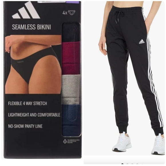NWT Adidas Bundle! Black Joggers with White Logo and 4 pack underwear. Size Med - Picture 1 of 12